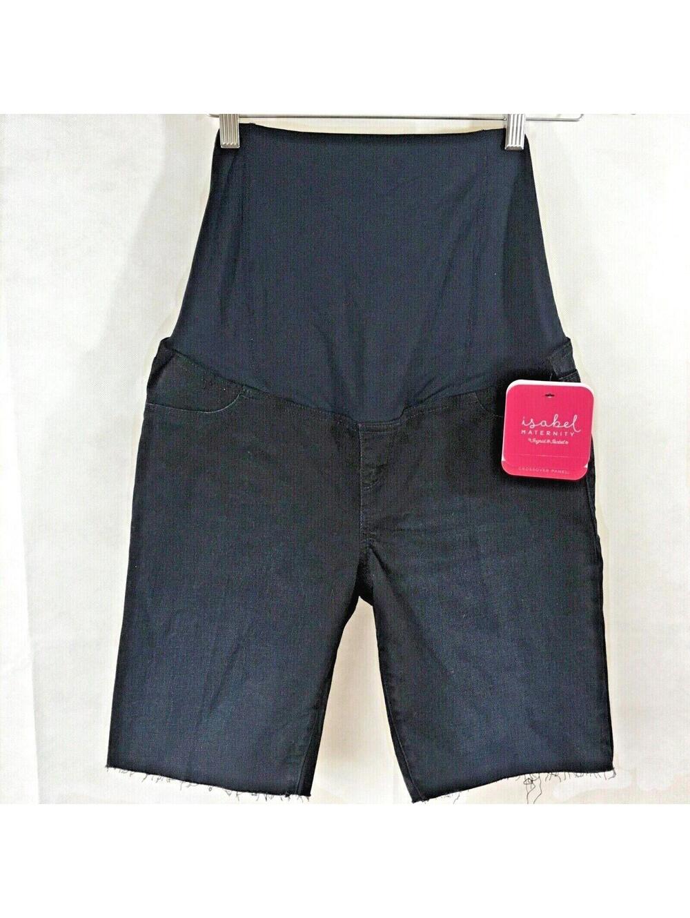 ISABEL MATERNITY BERMUDA SHORTS BLACK DENIM REAR CROSSOVER PANEL SIZES 16, 18